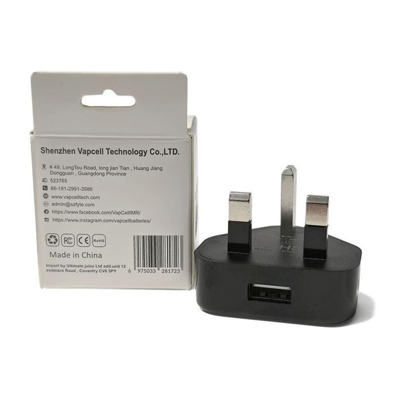 Vapcell UK Plug USB Adapter 5V 1A Black