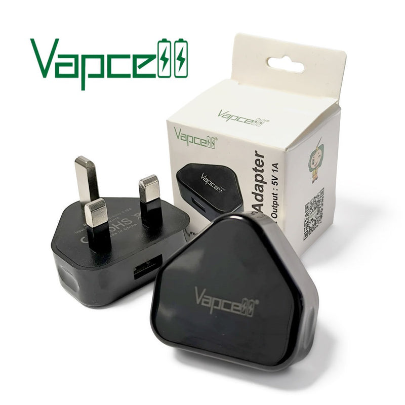 Vapcell UK Plug USB Adapter 5V 1A Black